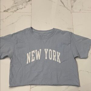 Brandy Melville J Galt Light Blue 'New York' Tee- cropped